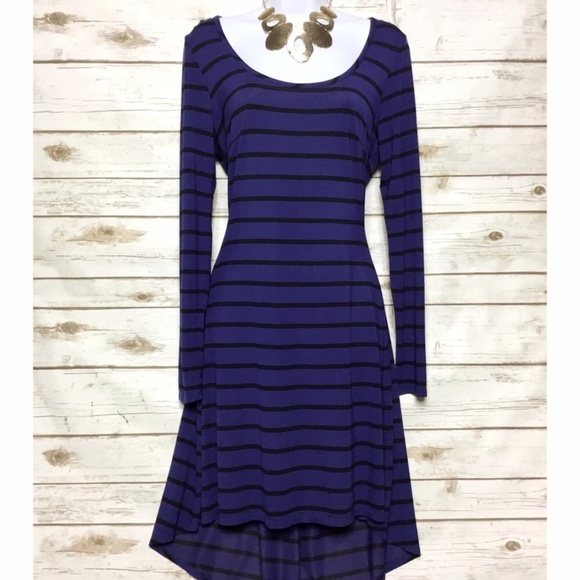bebe Dresses & Skirts - Bebe Blue Black Striped High Low Cutout Dress